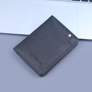 Business Herren PU Leder Kurze Brieftasche Kreuzmaserung Zweifach Gefaltete Kartenhalter Multi-Slot Münzbörse Mit Dreifarbigem Band