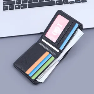 Cartera de cuero suave negra para hombre con múltiples ranuras para tarjetas y billetes