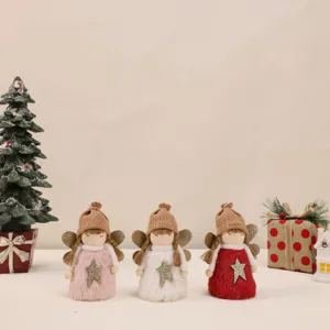 Christmas Angel Girl Plush Hanging Ornament With Glitter Wings Star Fabric Angel Doll Pendant For Christmas Tree Home Decor
