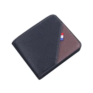 Cartera corta clásica para hombre en cuero sintético granulado negro y marrón