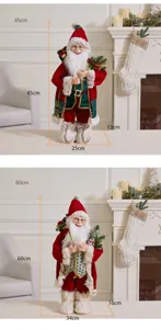 Standing Santa Claus figurine with sequins and tree, 45cm and 60cm height details
