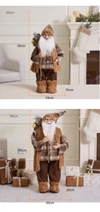 Abmessungen für 60 cm und 90 cm braun karierte Weihnachtsmann-Figuren in gemütlicher Szene