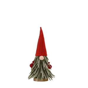 Gnomo albero di Natale in feltro con cappello a punta in maglia rossa decorativo