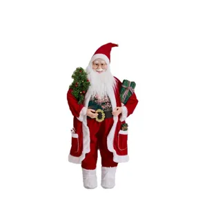 Handcrafted standing Santa Claus figurine with tree and gift box for Christmas home decor