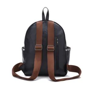 Back view of black and brown large capacity bohemian backpack with adjustable straps