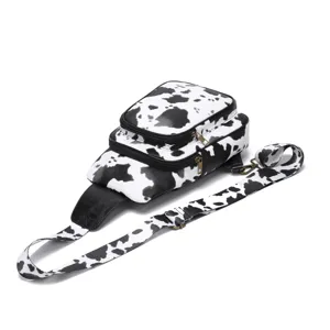 Western style cow print sling bag, small crossbody chest bag with wide strap