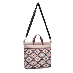 Vintage Bohemian Aztec print waterproof twill laptop tote bag with adjustable strap