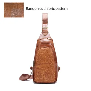 Vintage embossed floral sling bag showing random cut fabric pattern detail.