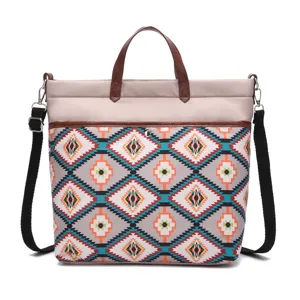 Vintage Bohemian Aztec print tote bag with waterproof twill fabric and crossbody strap