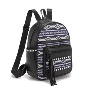Aztec pattern ethnic backpack for women with bohemian tassel detail and large capacity