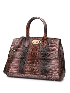 Elegante borsa a mano marrone con stampa coccodrillo e tracolla regolabile