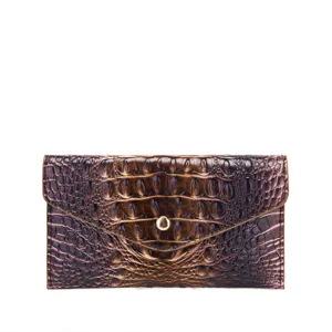 Cartera de mano vintage para mujer en piel con relieve de cocodrilo y cierre dorado