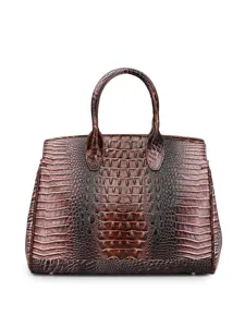 Elegante borsa tote marrone goffrata coccodrillo con interno spazioso per donna.