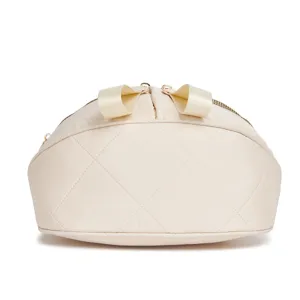 Vista trasera de un bolso bandolera de tela Oxford acolchada beige para mujer