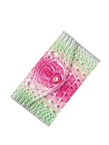Cartera de mano vintage para mujer con grabado de cocodrilo y degradado rosa y verde