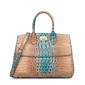 Borsa a Mano da Donna Vintage in Pelle PU con Motivo a Coccodrillo Gradiente Grande Capacità Borsa a Tracolla a Trapezio