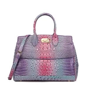 Borsa a mano elegante motivo coccodrillo sfumato viola e azzurro con fibbia oro