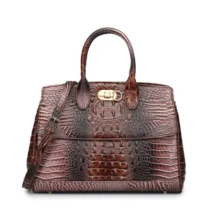 Borsa a mano vintage marrone stampa coccodrillo con chiusura dorata e tracolla