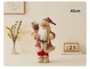 Dettaglio della statuetta di Babbo Natale in piedi da 45 cm con sci per decorazioni natalizie