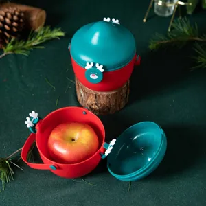 Boîte cadeau de Noël en forme de renne pour pomme en rouge et vert festif avec poignée