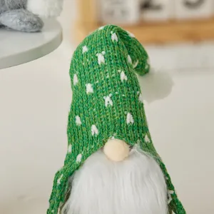 Festive Christmas gnome plush doll featuring a green knitted hat and fluffy white beard