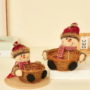 Zwei festliche Schneemann-Flechtkörbe für Weihnachtssüßigkeiten und Tischdeko