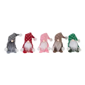 Set of 5 colorful Christmas gnomes with knitted heart hats for Nordic holiday decor