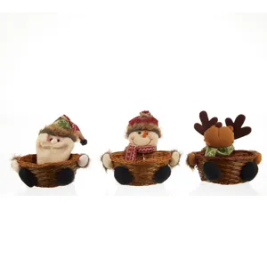3er-Set weihnachtliche Plüsch-Weidenkörbe für Süßigkeiten als festliche Tischdekoration