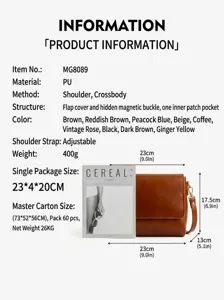 Bolso bandolera cuadrado vintage de cuero PU marrón con correa ajustable y solapa magnética