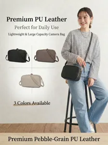 Bolso de Cámara de Cuero PU para Mujer Patrón de Lichi Doble Cremallera Bolso Bandolera Moda Bolso Cuadrado Pequeño