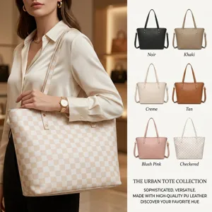 Colección de bolsos tote Urban de cuero PU en varios colores y patrón de cuadros