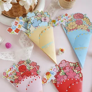 Detailed view of colorful 3D flower bouquet pop-up greeting cards for Teacher's Day