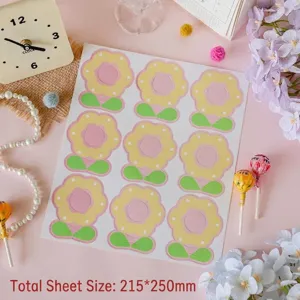 Detailed view of flower lollipop paper cards with sheet size 215x250mm dimensions