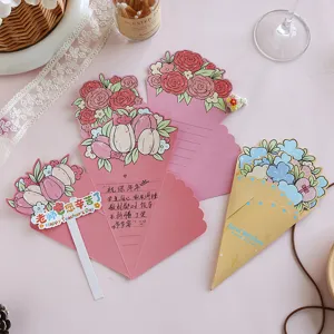 Detailed view of bouquet-shaped greeting cards with Teachers Day messages and floral designs.