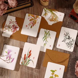 Tarjetas de Felicitación Vintage Ilustración Botánica Con Sobres Acuarela Floral Planta Impresa Papel Couché Tarjetas de Mensaje para Cumpleaños Gracias Regalo