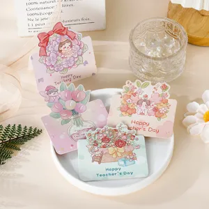 Süße handgemalte Grußkarten zum Lehrertag mit verschiedenen Blumenillustrationen