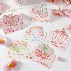 Six cartes de vœux pastel avec de mignonnes illustrations dessinées à la main et du texte.
