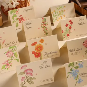 Vintage Kraft Paper Greeting Cards Retro Floral Handwritten Blessing Message Card For Valentine Christmas Teacher Day Birthday