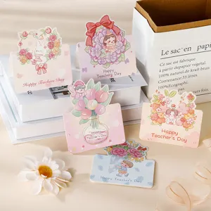 Handgezeichnete Lehrertag-Grußkarten mit niedlichen Blumen- und Zeichentrickmotiven