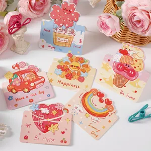 Cute cartoon doodle greeting cards with sweet English blessings on warm background