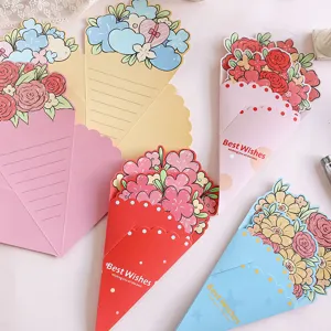 Close-up of floral bouquet greeting cards showing colorful designs and Best Wishes text