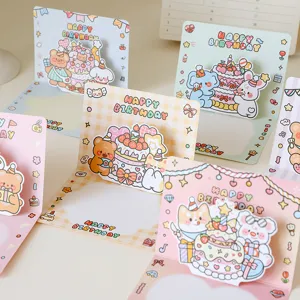 Carte Anniversaire 3D Pop-up Animaux Mignons Dessin Animé Gâteau Carte de Voeux Pliante Avec Enveloppe Cadeau Enfant
