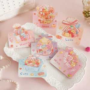 Cute cartoon candy 3D greeting cards and message notes displayed on a white tray