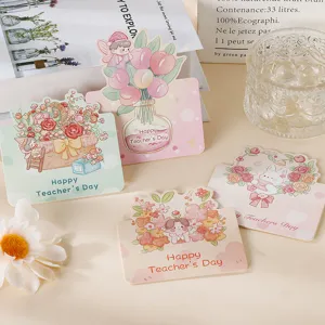 Detailansicht handbemalter Lehrertag-Glückwunschkarten mit süßen Blumen-Motiven