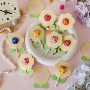 Cute yellow flower-shaped lollipop decorative paper cards for student gift rewards