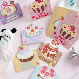 Bunte Sammlung niedlicher 3D-Geburtstagskarten mit Cartoon-Kuchen für Partyfeiern.