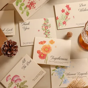 Close-up of retro floral greeting cards with Thank You and Best Wishes messages
