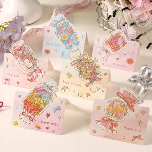 Cartoon Candy Flower Cardstock Greeting Card Best Wishes Thank You Happiness Bouquet Folding Card For Birthday Valentine Gift
