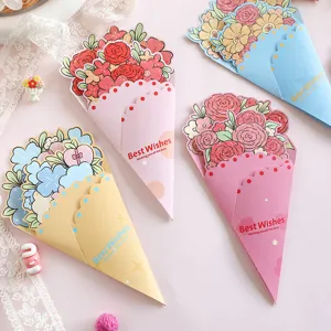 Detailed view of colorful bouquet-shaped greeting cards with Best Wishes text