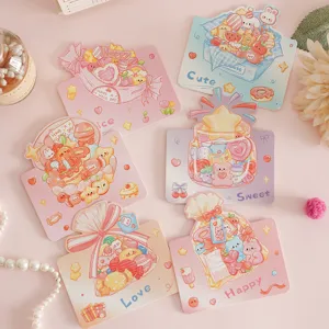 Set of colorful cartoon candy themed 3D pop-up greeting cards for birthdays